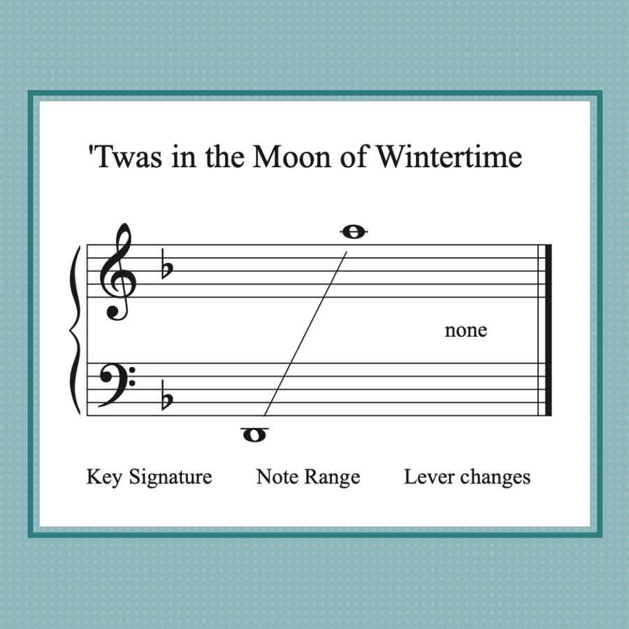 Twas in the Moon of Wintertime, midintermediate harp arrangement