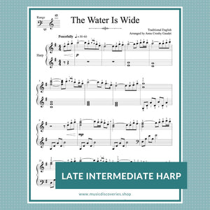 The Water Is Wide, intermediate harp arrangement by Anne Crosby Gaudet