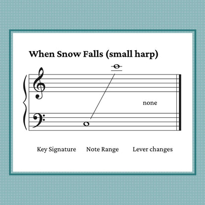 When Snow Falls, harp sheet music by Anne Crosby Gaudet. Includes a bonus arrangement for small harp.