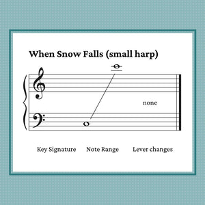 When Snow Falls, harp sheet music by Anne Crosby Gaudet. Includes a bonus arrangement for small harp.