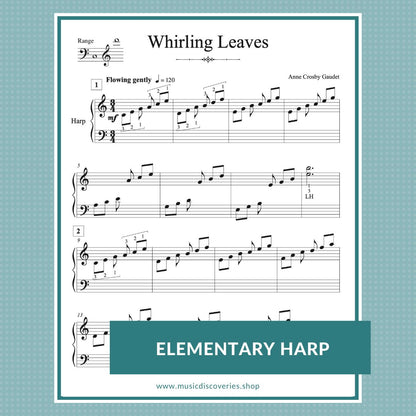 Whirling Leaves, elementary harp sheet music by Anne Crosby Gaudet