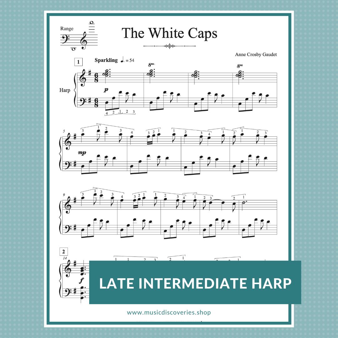 The White Caps, late intermediate harp sheet music by Anne Crosby Gaudet